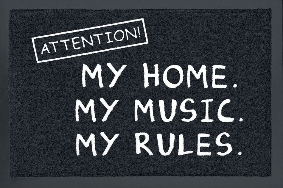Paillasson Fun de Slogans - Attention! My home. My music. My rules. - pour Indifférent - noir - Slogans