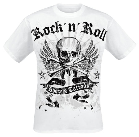 T-Shirt Manches courtes  de Booze & Tattoos - S à 3XL - pour Homme - blanc - Booze & Tattoos