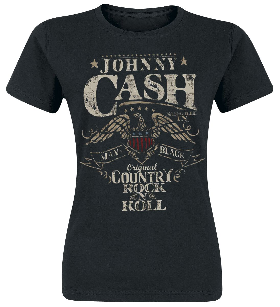 T-Shirt Manches courtes Rockabilly de Johnny Cash - Rock 'n' Roll - S à XXL - pour Femme - noir - Johnny Cash