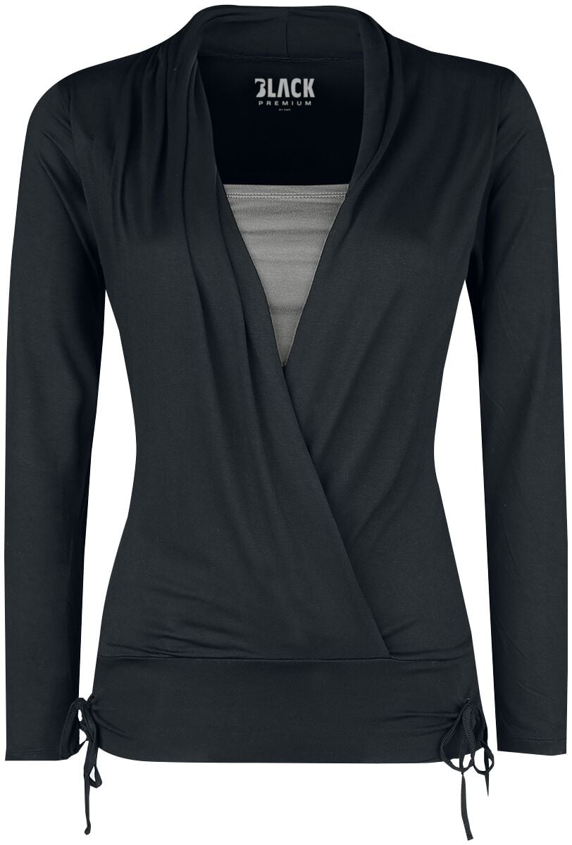 T-shirt manches longues  de Black Premium by EMP - Haut Manches Longues Ribbon - S à XXL - pour Femme - noir/gris - Black Premium by EMP