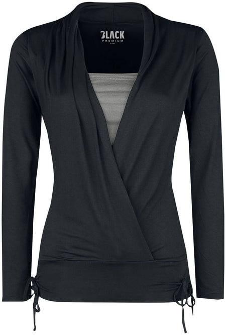 T-shirt manches longues  de Black Premium by EMP - Haut Manches Longues Ribbon - S à XXL - pour Femme - noir/gris - Black Premium by EMP