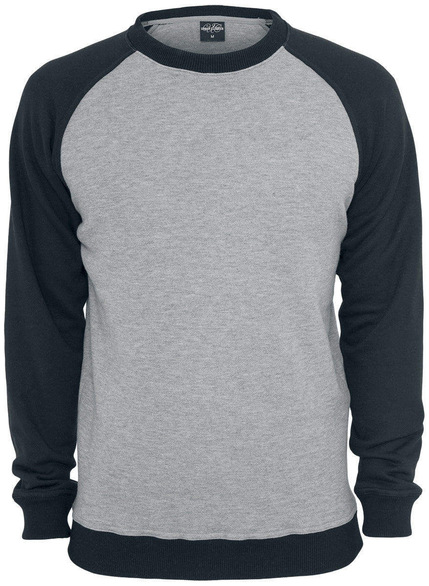 Sweat-shirt  de Urban Classics - T-shirt Raglan Col Rond - S à 5XL - pour Homme - gris/noir - Urban Classics