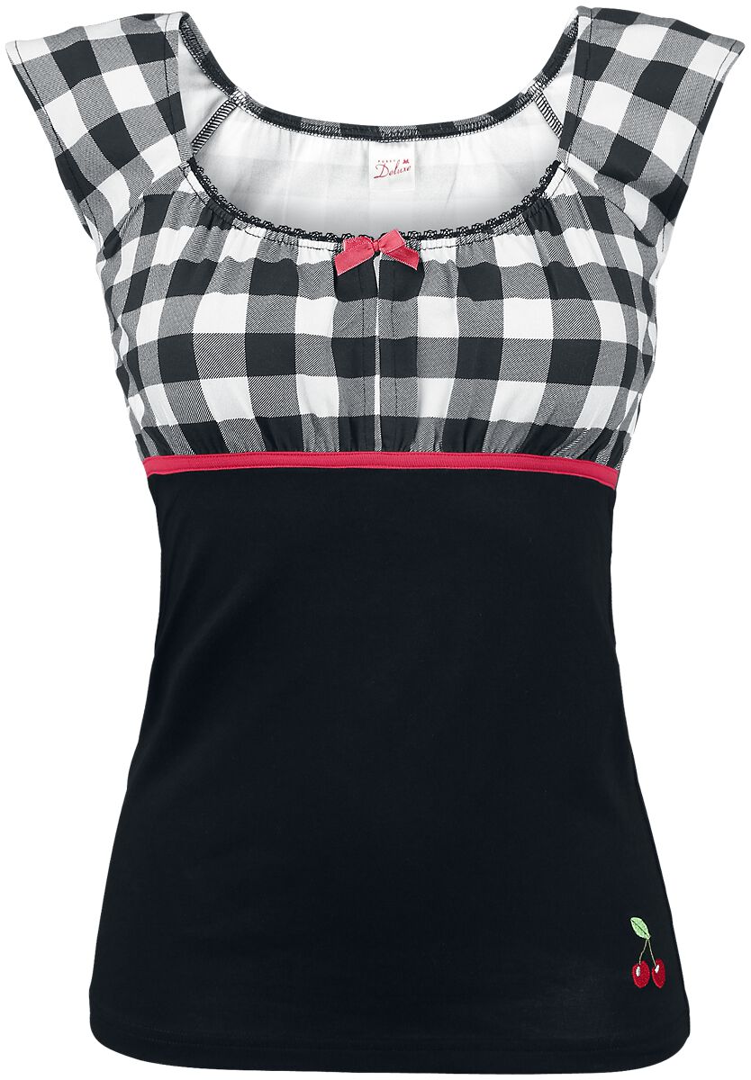 T-Shirt Manches courtes Rockabilly de Pussy Deluxe - T-shirt à carreaux Evie - XS à S - pour Femme - noir/blanc - Pussy Deluxe