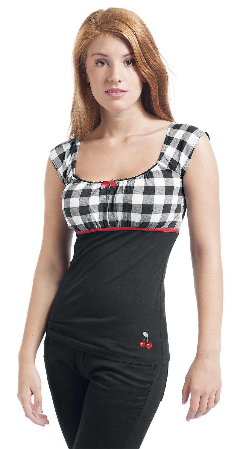 T-Shirt Manches courtes Rockabilly de Pussy Deluxe - T-shirt à carreaux Evie - XS à S - pour Femme - noir/blanc - Pussy Deluxe - View 2