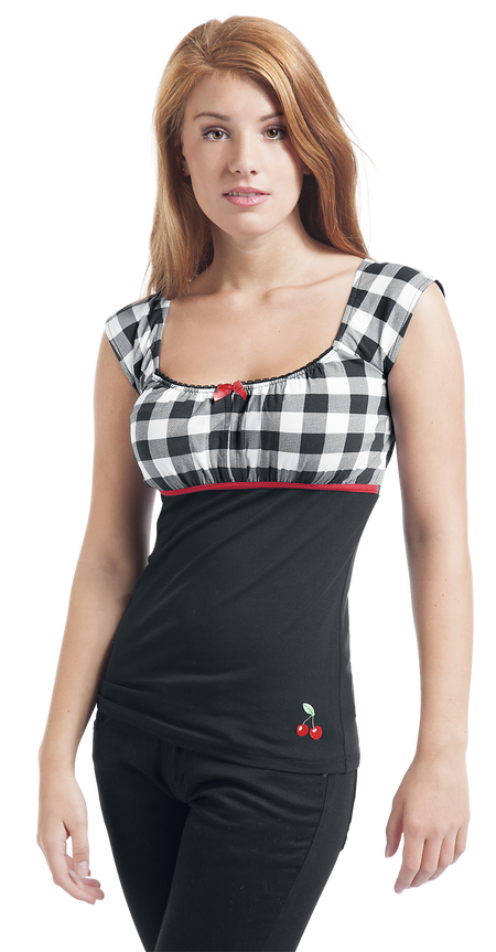 T-Shirt Manches courtes Rockabilly de Pussy Deluxe - T-shirt à carreaux Evie - XS à XL - pour Femme - noir/blanc - Pussy Deluxe - View 2