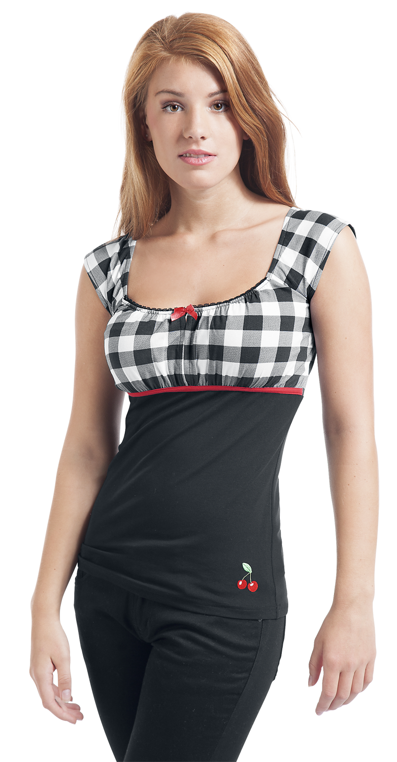 T-Shirt Manches courtes Rockabilly de Pussy Deluxe - T-shirt à carreaux Evie - XS à S - pour Femme - noir/blanc - Pussy Deluxe - View 2