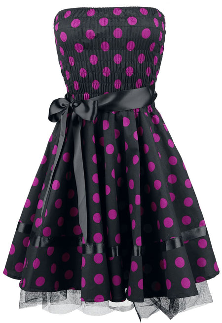 Robe courte Rockabilly de H&R London - Big Purple Dots - S à L - pour Femme - noir/rose - H&R London