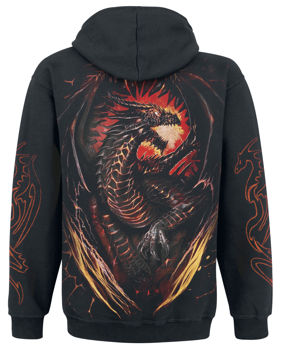 Sweat-shirt à capuche Gothic de Spiral - Dragon Furnace - S à XXL - pour Homme - noir - Spiral - View 2