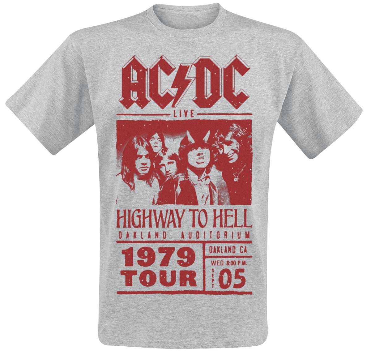 T-Shirt Manches courtes  de AC/DC - Highway To Hell - Red Photo - 1979 Tour - S à XXL - pour Homme - gris chiné - AC/DC