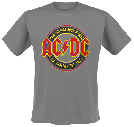 T-Shirt Manches courtes  de AC/DC - High Voltage - Rock 'N' Roll - Australia Est. 1973 - S à XXL - pour Homme - gris - AC/DC