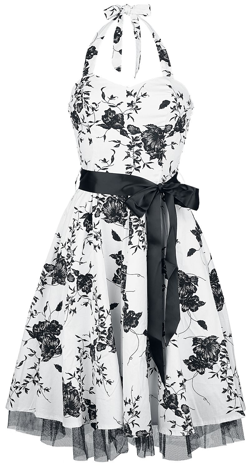 Robe mi-longue Rockabilly de H&R London - Robe Longue Florale - XS à XXL - pour Femme - blanc/noir - H&R London
