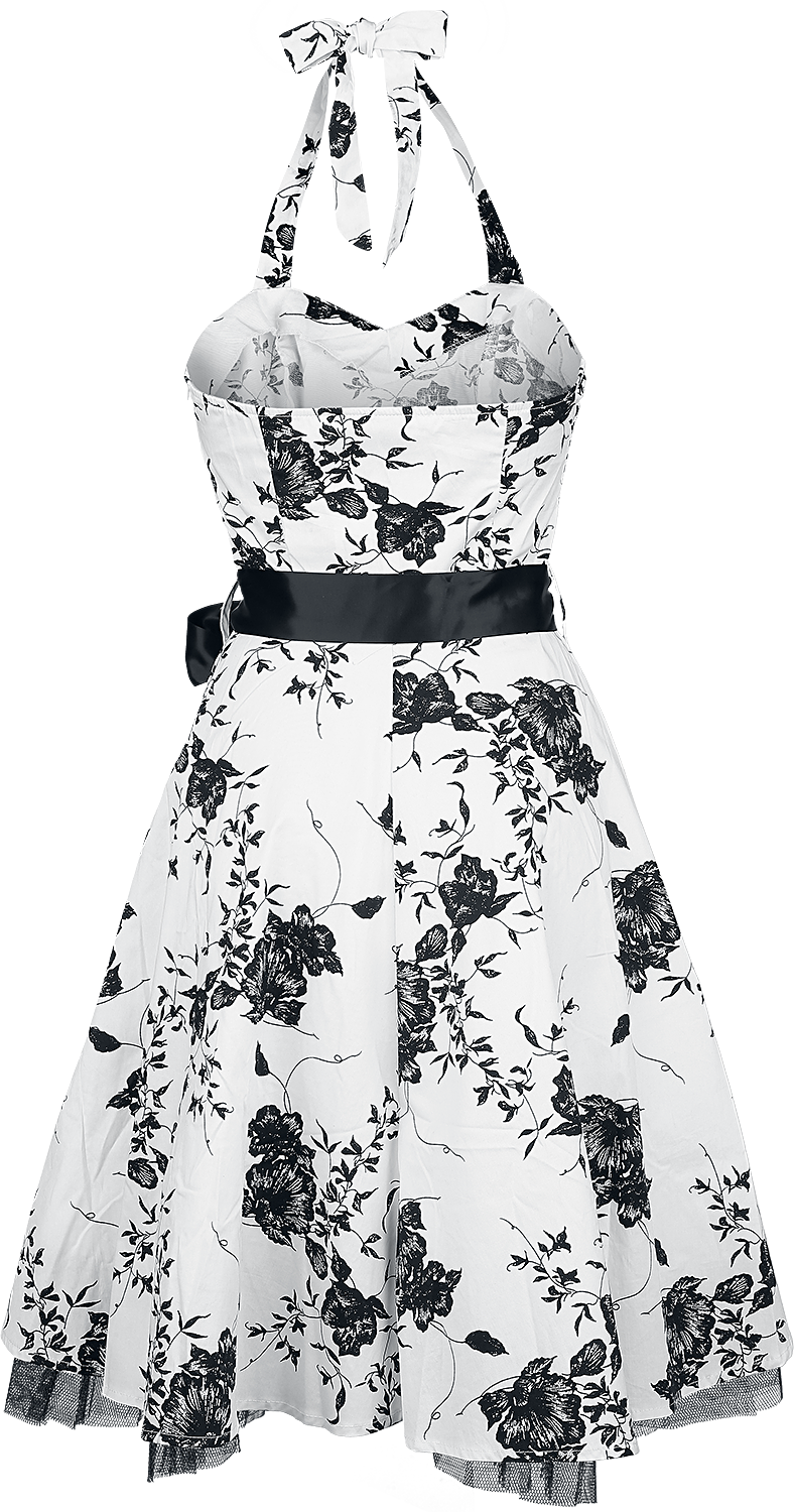 Robe mi-longue Rockabilly de H&R London - Robe Longue Florale - XS à XXL - pour Femme - blanc/noir - H&R London - View 2