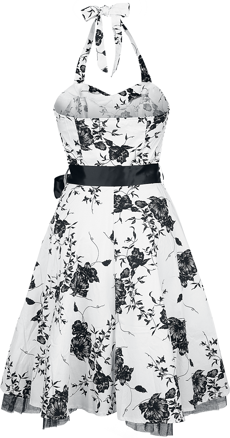 Robe mi-longue Rockabilly de H&R London - Robe Longue Florale - XS à L - pour Femme - blanc/noir - H&R London - View 2