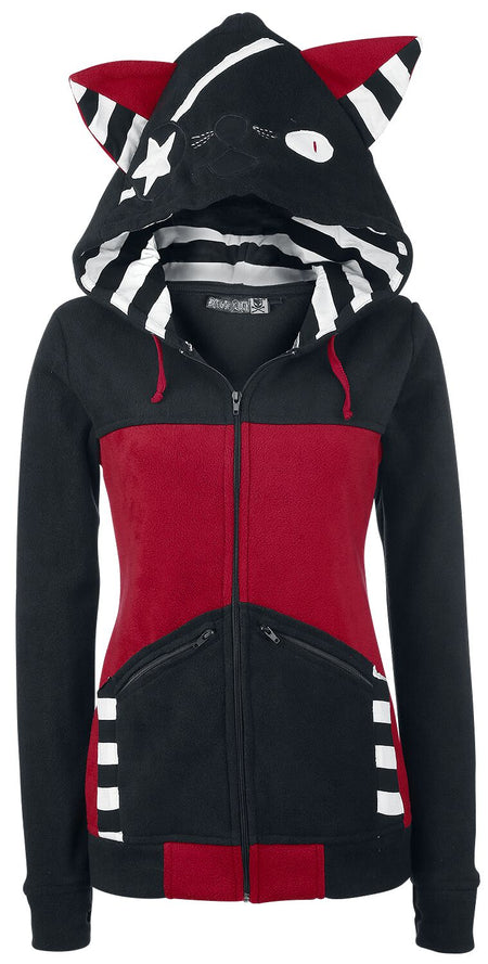 Sweat-shirt zippé à capuche  de Bye Bye Kitty - Star Kitty - S à XL - pour Femme - noir/rouge - Bye Bye Kitty