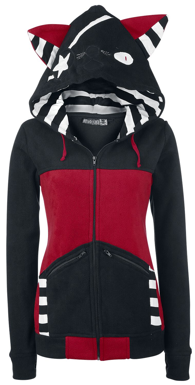 Sweat-shirt zippé à capuche  de Bye Bye Kitty - Star Kitty - S à XL - pour Femme - noir/rouge - Bye Bye Kitty