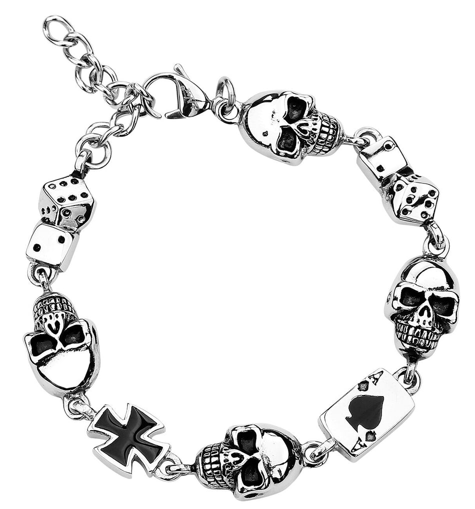 Bracelet  de etNox hard and heavy - Gambling Skull - pour Homme - couleur argent - etNox hard and heavy