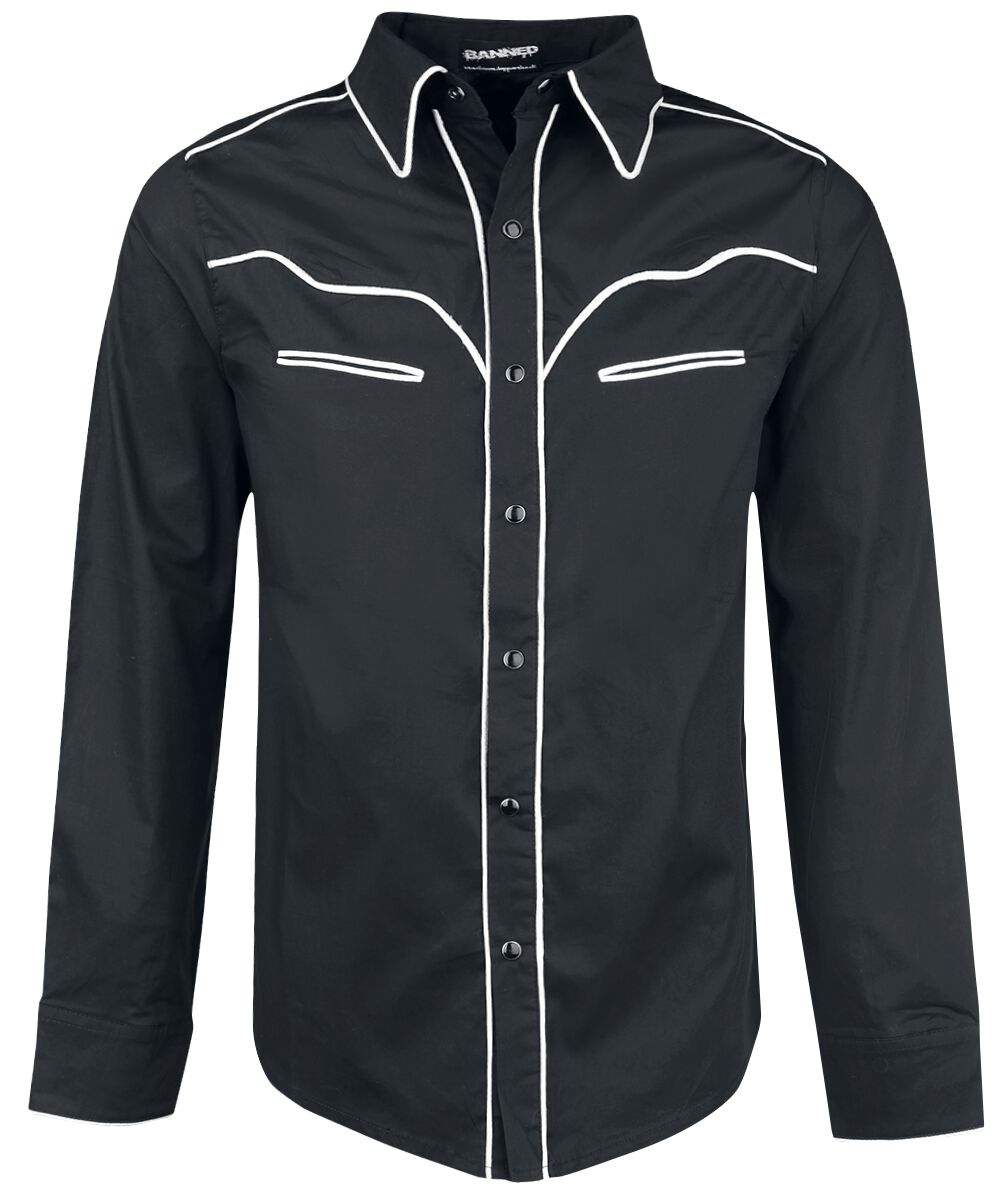 Chemise manches longues Rockabilly de Banned Alternative - Coutures Unies - S à 5XL - pour Homme - noir/blanc - Banned Alternative