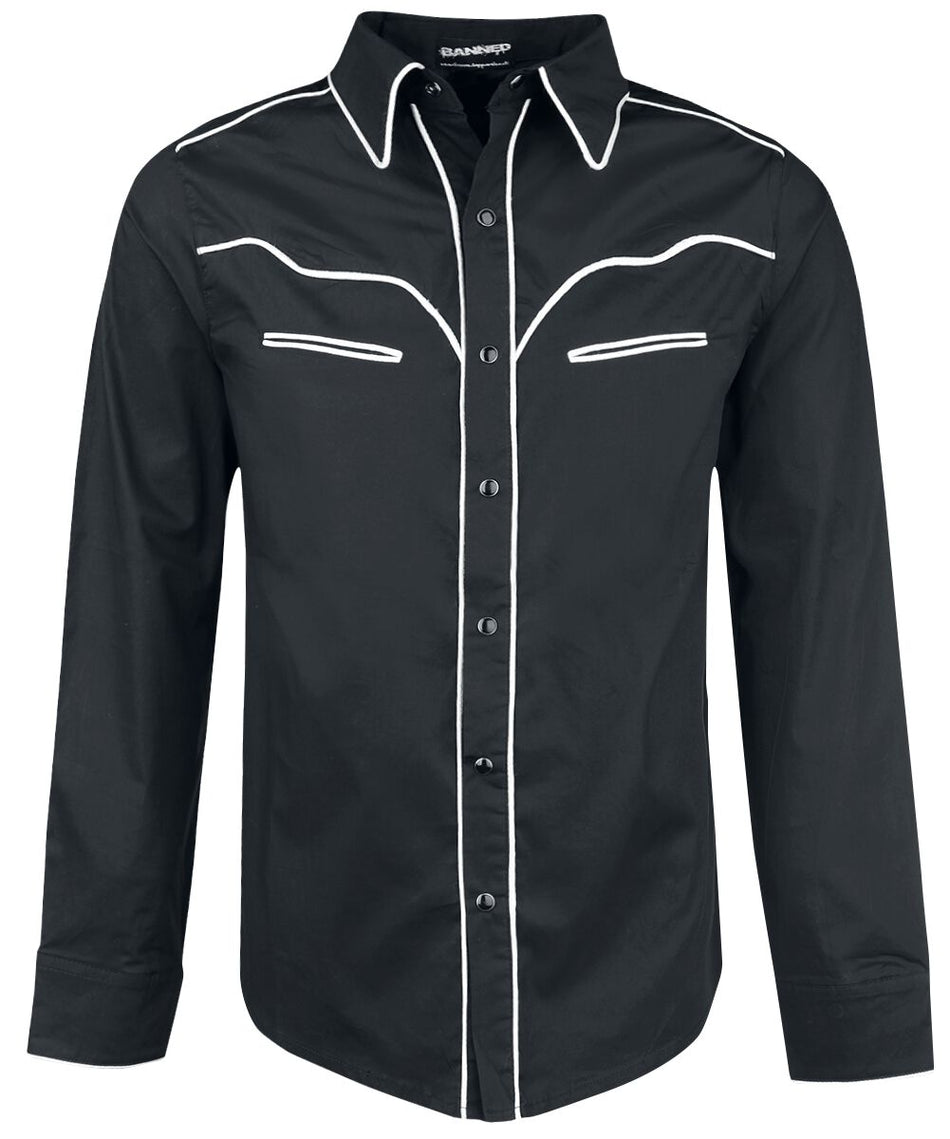 Chemise manches longues Rockabilly de Banned Alternative - Coutures Unies - S à 5XL - pour Homme - noir/blanc - Banned Alternative