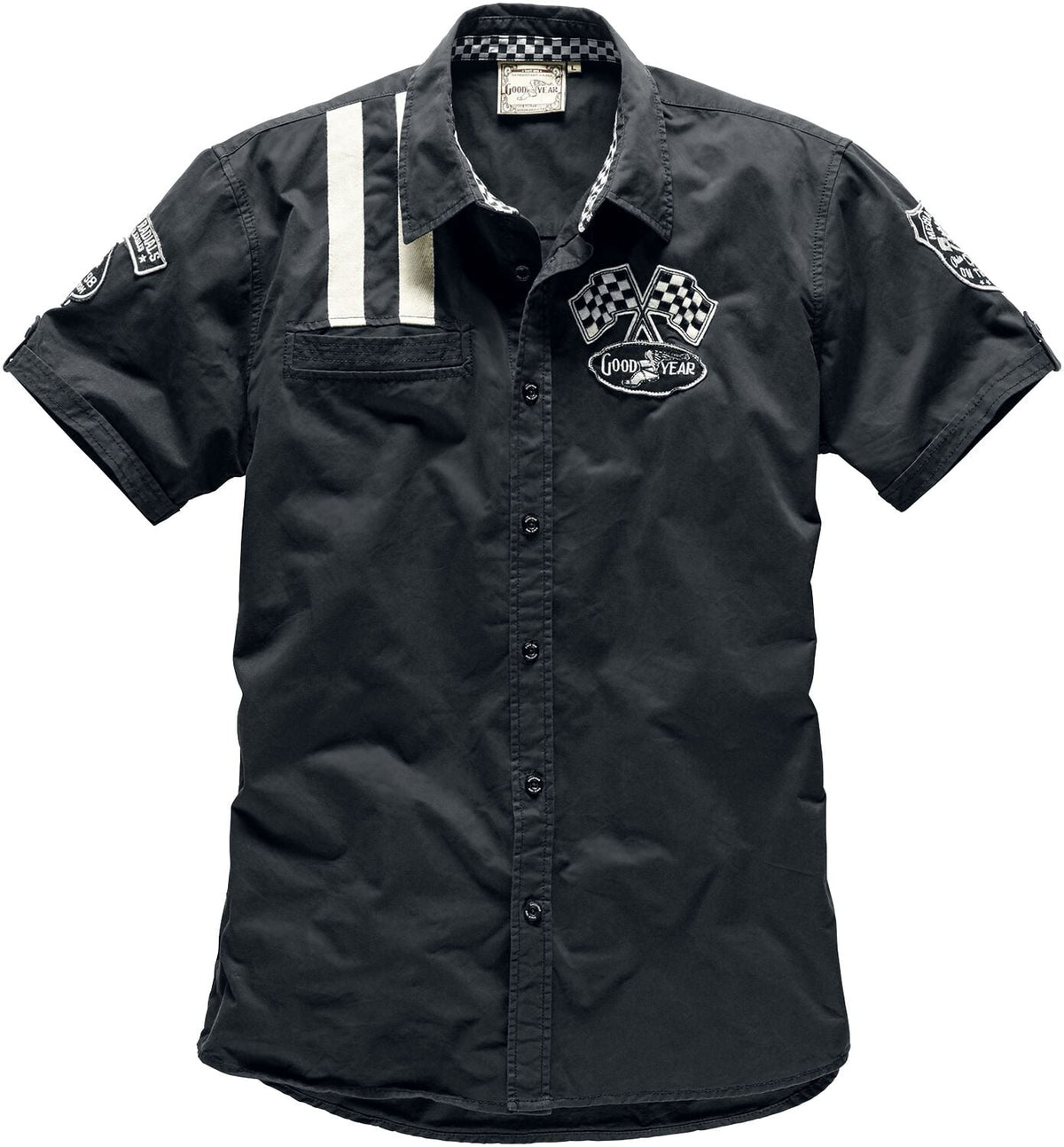 Chemise manches courtes Rockabilly de GoodYear - Shinrock - S à L - pour Homme - noir - Goodyear