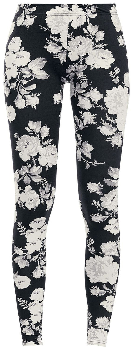 Legging  de Urban Classics - Legging à fleurs Femme - XS à S - pour Femme - noir - Urban Classics