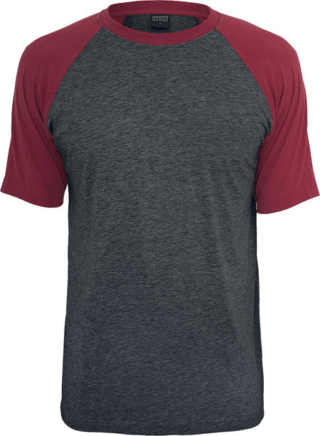 T-Shirt Manches courtes  de Urban Classics - T-Shirt Raglan Contrast - S à XL - pour Homme - anthracite/bourgogne - Urban Classics