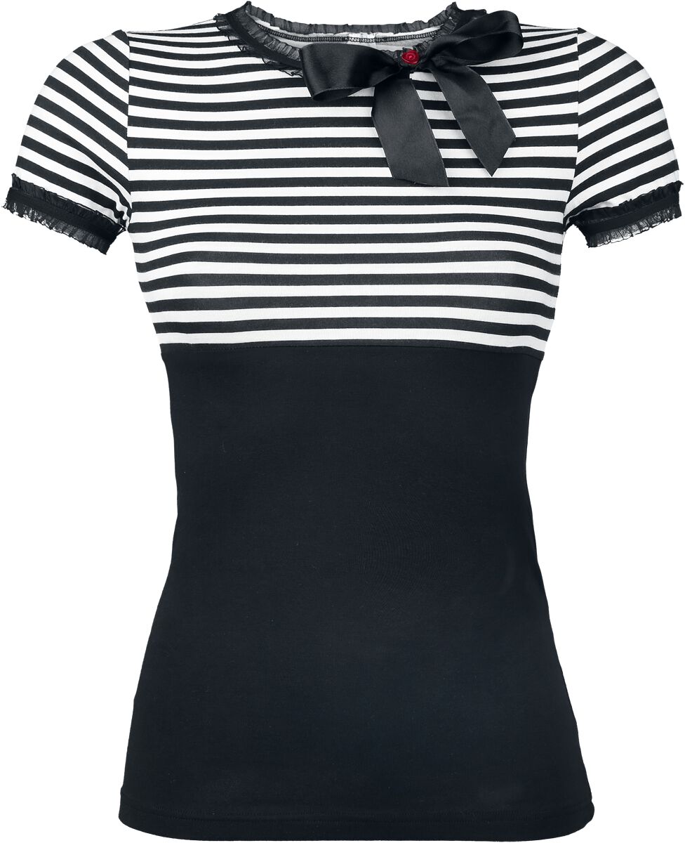 T-Shirt Manches courtes Rockabilly de Pussy Deluxe - Stripey - XS à XL - pour Femme - noir/blanc - Pussy Deluxe