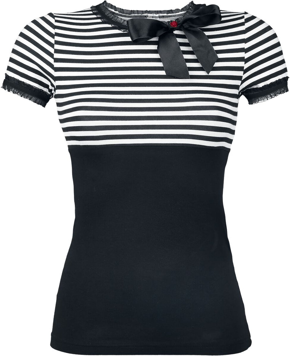 T-Shirt Manches courtes Rockabilly de Pussy Deluxe - Stripey - XS à XL - pour Femme - noir/blanc - Pussy Deluxe