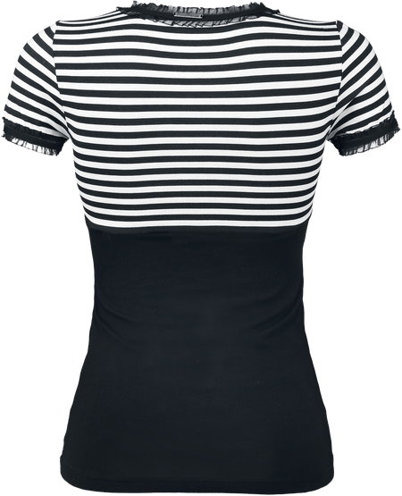 T-Shirt Manches courtes Rockabilly de Pussy Deluxe - Stripey - XS à XL - pour Femme - noir/blanc - Pussy Deluxe - View 2