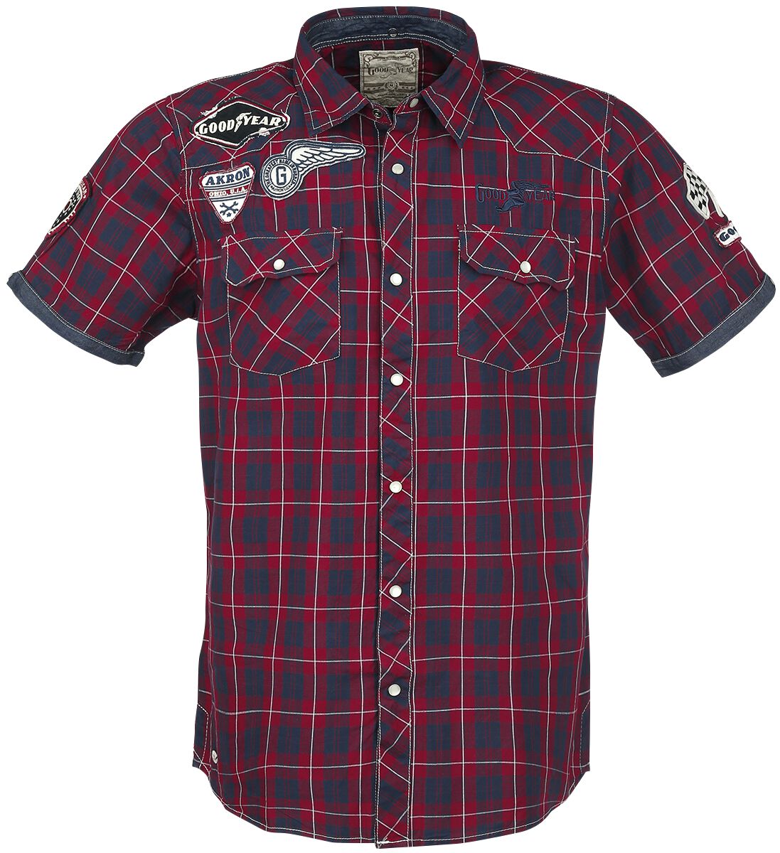 Chemise manches courtes Rockabilly de GoodYear - Oklahoma - S à XXL - pour Homme - rouge/marine - Goodyear