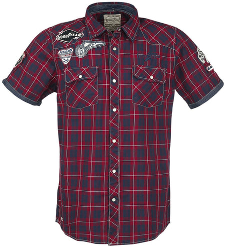 Chemise manches courtes Rockabilly de GoodYear - Oklahoma - S à XXL - pour Homme - rouge/marine - Goodyear