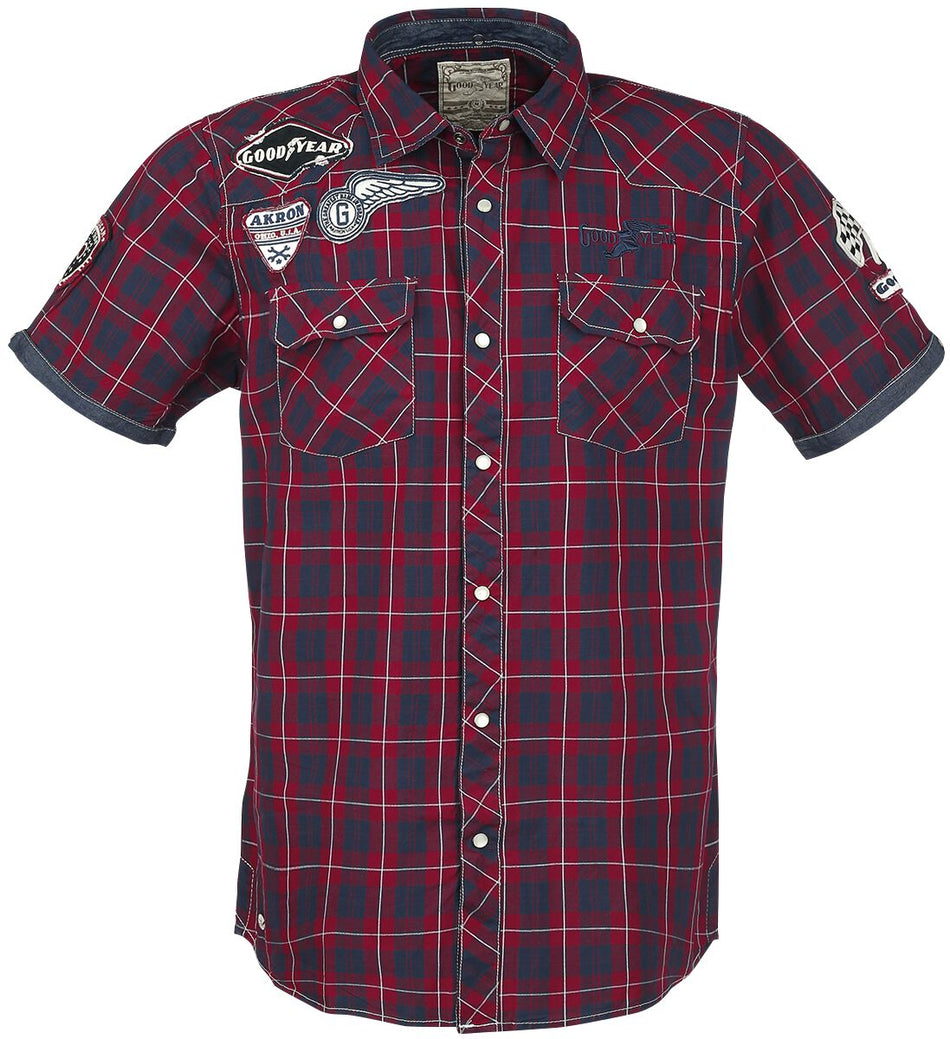 Chemise manches courtes Rockabilly de GoodYear - Oklahoma - S à XXL - pour Homme - rouge/marine - Goodyear
