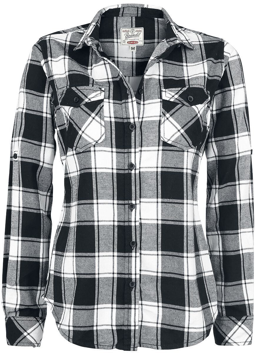 Chemise en flanelle  de Brandit - Chemise À Carreaux En Flannel Amy - S à 5XL - pour Femme - noir/blanc - Brandit