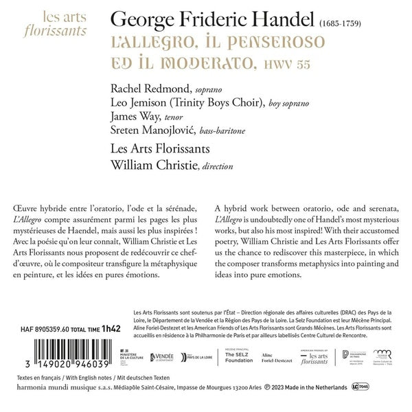 Handel: L'Allegro, il Penseroso ed il Moderato - Front Cover