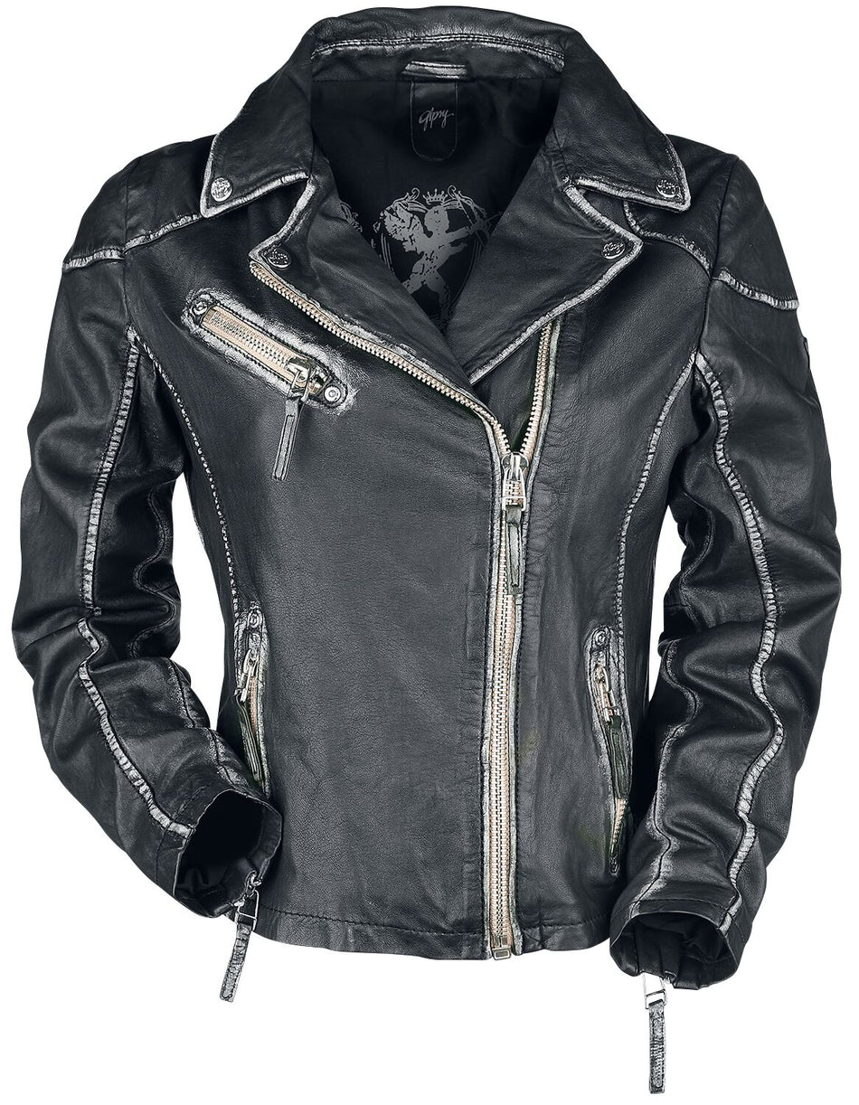 Veste en cuir  de Mauritius - PGG LULV - S à 5XL - pour Femme - noir - Mauritius