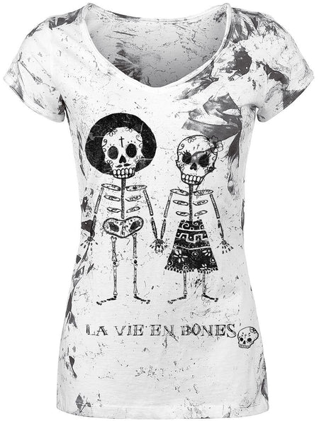 T-Shirt Manches courtes  de Outer Vision - Skeleton Lovers - S à XL - pour Femme - blanc - Outer Vision