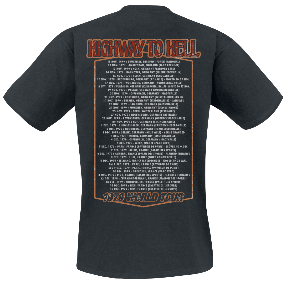 T-Shirt Manches courtes  de AC/DC - Highway To Hell Tour '79 - S à 5XL - pour Unisexe - noir - AC/DC - View 2