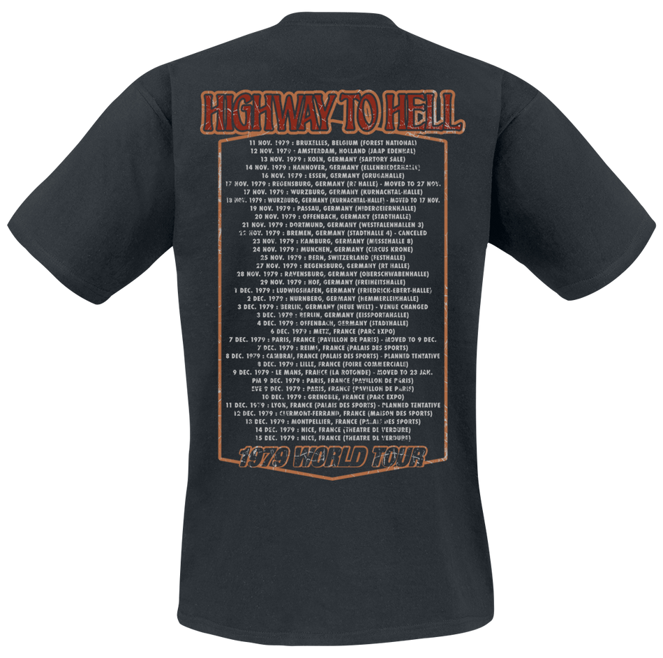 T-Shirt Manches courtes  de AC/DC - Highway To Hell Tour '79 - S à 5XL - pour Unisexe - noir - AC/DC - View 2