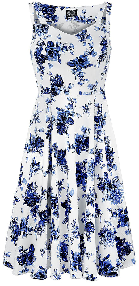 Robe mi-longue Rockabilly de H&R London - Robe trapèze Blue Rosaceae - S à 3XL - pour Femme - multicolore - H&R London