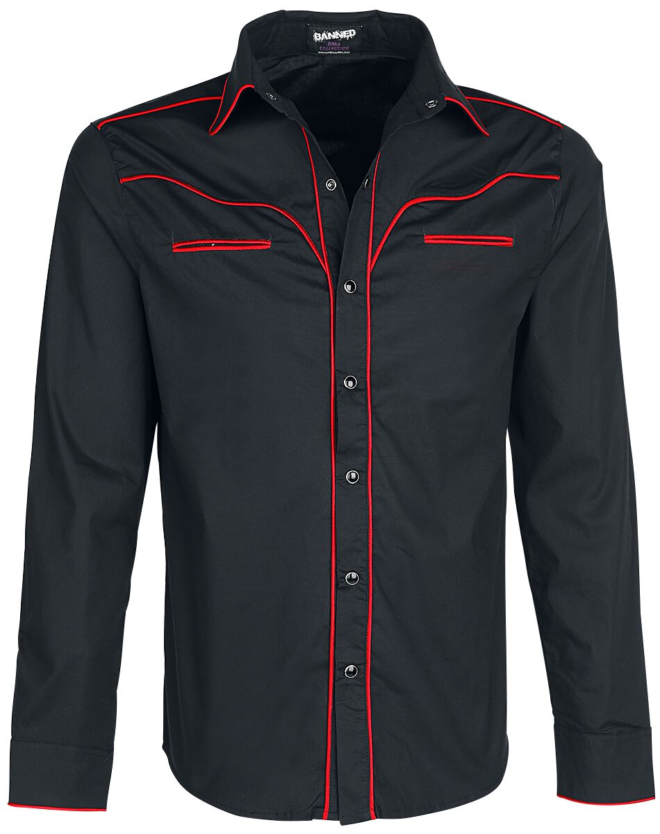 Chemise manches longues Rockabilly de Banned Alternative - Coutures Unies - S à 5XL - pour Homme - noir/rouge - Banned Alternative