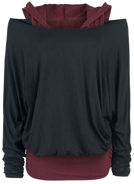 T-shirt manches longues  de Black Premium by EMP - Get Loose - S à 5XL - pour Femme - noir/bordeaux - Black Premium by EMP