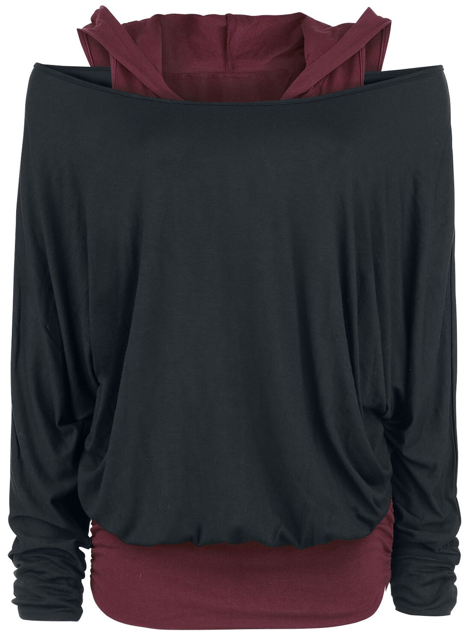 T-shirt manches longues  de Black Premium by EMP - Get Loose - S à 5XL - pour Femme - noir/bordeaux - Black Premium by EMP