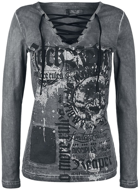 T-shirt manches longues  de Rock Rebel by EMP - Stay Awake - S à XXL - pour Femme - gris - Rock Rebel by EMP