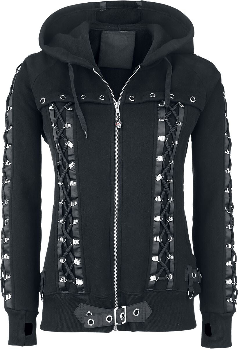 Sweat-shirt zippé à capuche  de Banned Alternative - Sweat Zippé Avec Laçages Décoratifs - S à XXL - pour Femme - noir - Banned Alternative