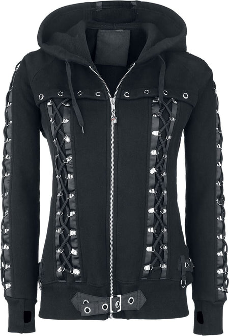 Sweat-shirt zippé à capuche  de Banned Alternative - Sweat Zippé Avec Laçages Décoratifs - S à XXL - pour Femme - noir - Banned Alternative
