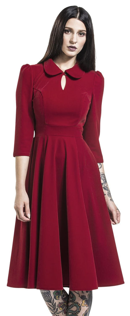 Robe mi-longue Rockabilly de H&R London - Robe De Cocktail En Velours - XS à 5XL - pour Femme - rouge - H&R London