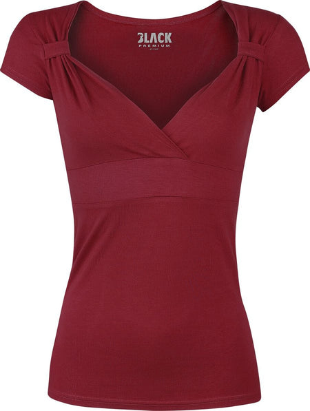 T-Shirt Manches courtes  de Black Premium by EMP - Haut V Fashion - S - pour Femme - bordeaux - Black Premium by EMP