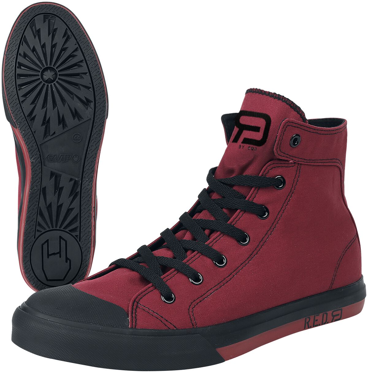 Baskets hautes Rockabilly de RED by EMP - Walk The Line - EU36 à EU47 - pour Unisexe - rouge - RED by EMP