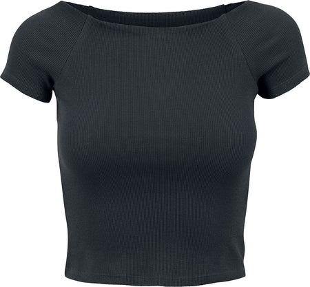T-Shirt Manches courtes  de Urban Classics - T-shirt Court Épaules Dénudées - XS à XL - pour Femme - noir - Urban Classics