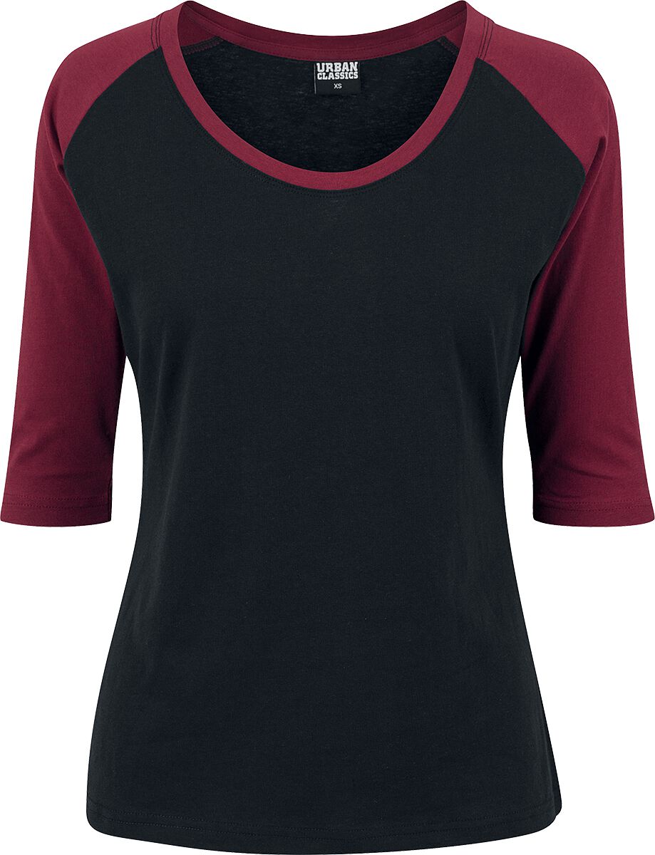 T-shirt manches longues  de Urban Classics - T-Shirt Manches 3/4 Raglan Femme - XS à S - pour Femme - noir/bourgogne - Urban Classics