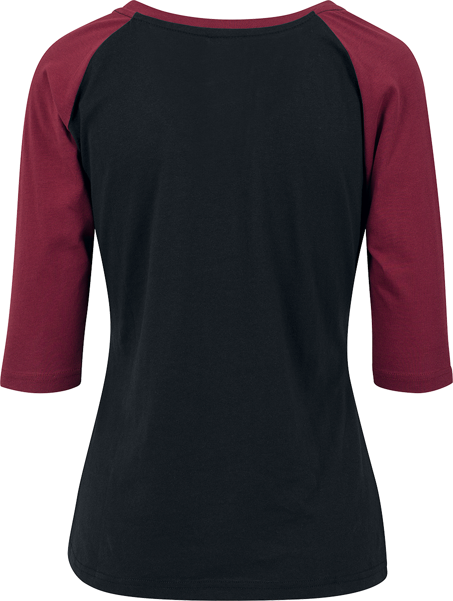 T-shirt manches longues  de Urban Classics - T-Shirt Manches 3/4 Raglan Femme - XS à S - pour Femme - noir/bourgogne - Urban Classics - View 2